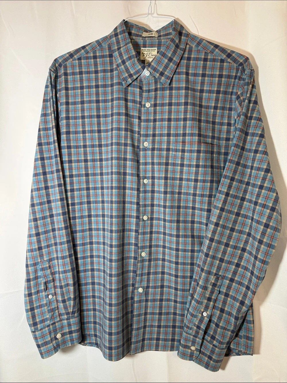 J. Crew Blue and Red Plaid Button-Down Shirt Organic cotton size L